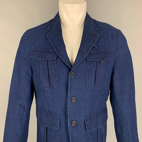 BANANA REPUBLIC Size 40 Indigo Buttoned Notch Lapel Jacket - Picture 2 of 6